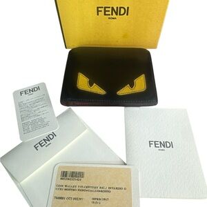 Fendi Black monster mens Leather Wallet with Yellow Accents